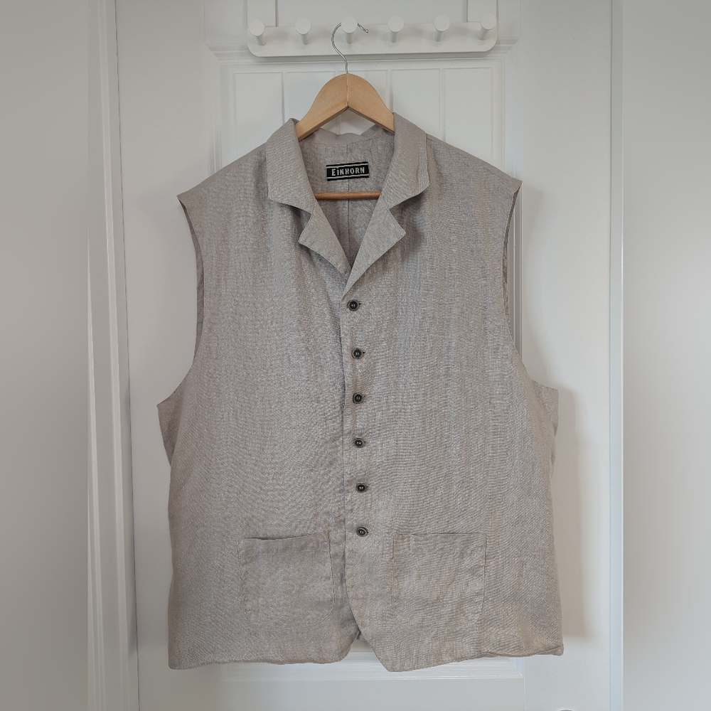 Einhorn Beige Linen Button-Up Vest With Pockets Size XL - Picture 1 of 6